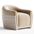 Modern Beige Fabric Single Sofa With Rounded Arms And Wooden Base 3d model