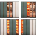 Modern Wardrobe Interior with Green White Doors Shelves Drawers and Warm Lighting Design