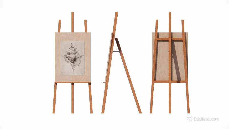 Art Studio Interior Setup Featuring Three Wooden Easels And Sketch On Easel 3d model