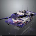 Modern Military Tank with Intricate Camouflage Patterns Long Cannon and Antennas