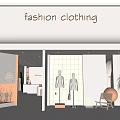 Modern Fashion Clothing Store Interior With Glass Display Mannequins And Decorative Plants