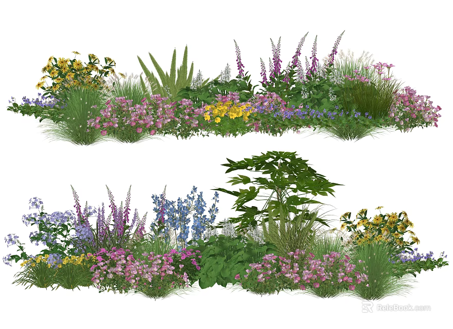 Vibrant Garden Plant Combinations With Mixed Flowers Green Foliage And Herbs 3d model 