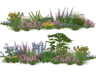 Vibrant Garden Plant Combinations With Mixed Flowers Green Foliage And Herbs 3d model