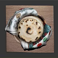 Traditional Handmade Flatbread Served In Wooden Basket With Embroidered Cloth