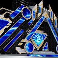 Futuristic Stage Design With Blue Lighting And Geometric Shapes