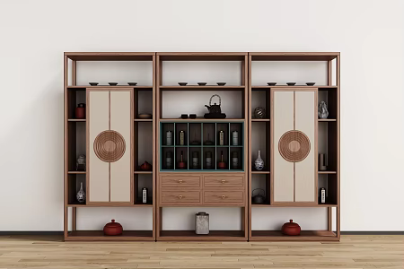 New Chinese Style Tea Cabinet Tea Cabinet Decorative Cabinet Bookcase Antique Rack 3d model