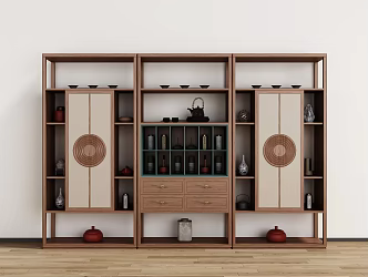New Chinese Style Tea Cabinet Tea Cabinet Decorative Cabinet Bookcase Antique Rack 3d model