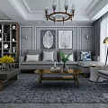 Modern Dining Living Room Interior With Gray Chairs Purple Flowers Chandelier And Marble Floor