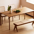 Minimalist Dining Table Set with Wooden Woven Backrest Chairs Bench and Green Plant with Limes