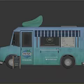 Blue Food Truck With Green Ice Cream Decoration Striped Awning And Small Chalkboard Sign