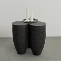 Black Textured Side Table With Three Legs Tray And White Candles 3d model
