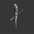 Sci Fi Humanoid Character With Transparent Helmet Blue Body Green Fins And Yellow Trident
