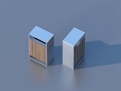 Cube Shaped Household Items With Silver Metal Casing And Wooden Panels 3d model