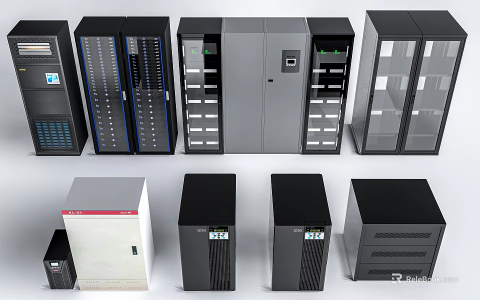 High Performance Commercial Equipment With Server Racks Storage Units And Control Panels 3d model 