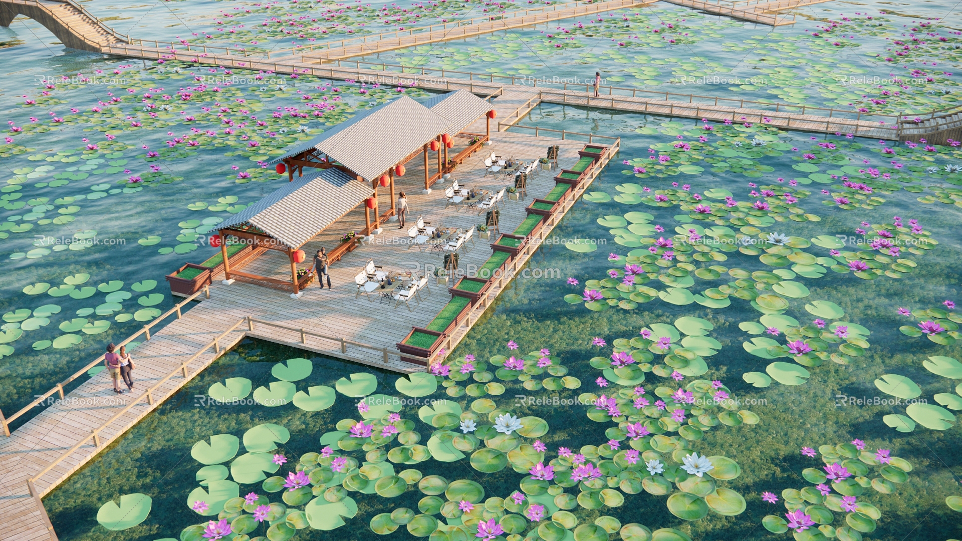 Chinese Park Waterfront Plank Road Landscape Lotus Pond Lotus Pond Park Waterscape Ecological Corridor Waterfront Plank Road Riverside Park model