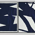 Modern Abstract Blue And White Geometric Wall Art Two Panel Canvas Paintings 3d model