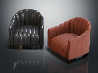 Modern Accent Chairs Black And Red Leather Tufted Backrest Round Base Contemporary Living Room Furniture 3d model