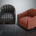 Modern Accent Chairs Black And Red Leather Tufted Backrest Round Base Contemporary Living Room Furniture