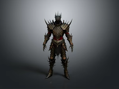 Spiked Fantasy Warrior Armor With Metallic Plates And Red Accents 3d model