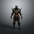 Spiked Fantasy Warrior Armor With Metallic Plates And Red Accents