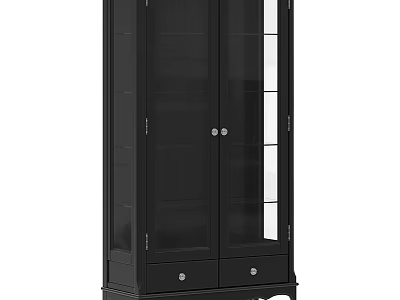 Modern Black Storage Cabinet With Glass Doors And Bottom Drawers 3d model