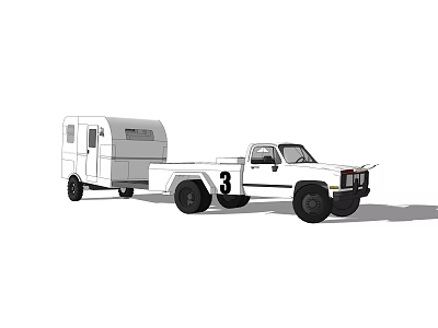 White Pickup Truck With Enclosed Trailer And Number 3 For Transport Utility 3d model