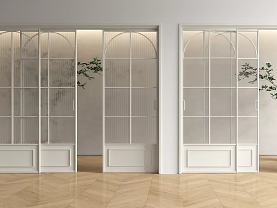 Modern Interior Sliding Doors With White Frames And Glass Panel Design 3d model