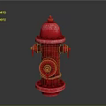 Isolated Red Fire Hydrant With Shiny Metal Parts On Gray Background