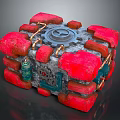 Red And Gray Mechanical Cube Decorative Household Item With Gear Accents