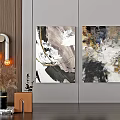 Abstract Black White Gold Oil Paintings Hanging on Modern Interior Wall