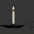 Lit White Candle Placed On Leaf Shaped Metal Candlestick Holder 3d model