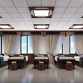 Hospital Outpatient Clinic Interior With Well Arranged Treatment Beds Windows Curtains And Chinese Ceiling Lights