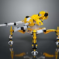 Yellow Mechanical Creature Character With Multi Legged Structure And Weapon 3d model