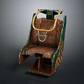 Old Industrial Vehicle Seat With Rusted Metal Frame Brown Worn Upholstery And Green Yellow Stripes