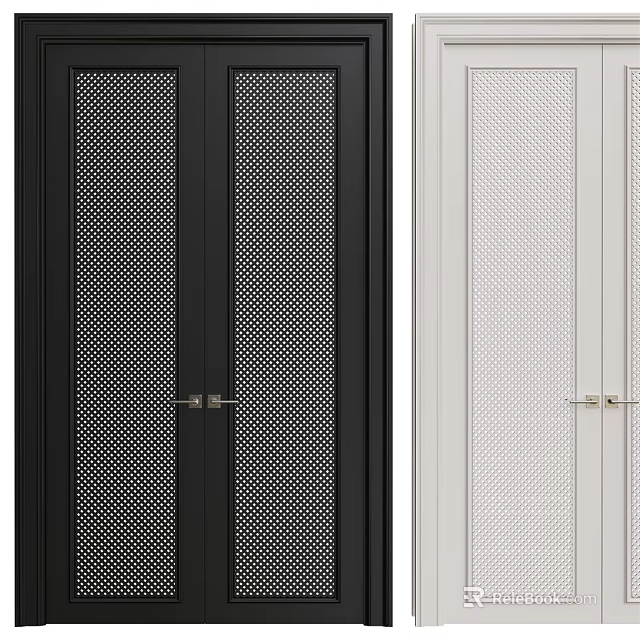 Modern Black and White Double Doors with Perforated Design and Sleek Contemporary Style 3d model 