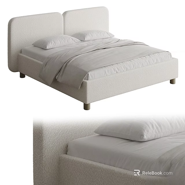 Modern White Upholstered Bed Frame With Soft Pillows And Linen Sheets 3d model 