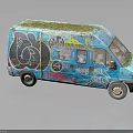 Blue Vintage Van Covered With Colorful Graffiti And Street Art Design