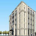 Multi Story Office Building With Beige Stone Facade And Classical Decorative Elements 3d model