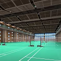 Spacious Indoor Badminton Court With Green Flooring Multiple Nets For Sports Fitness 3d model