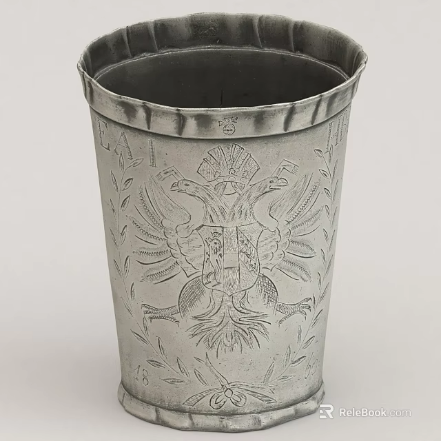Silver Decorative Household Vessel With Engraved Eagle Crest And Leaf Motifs 3d model 