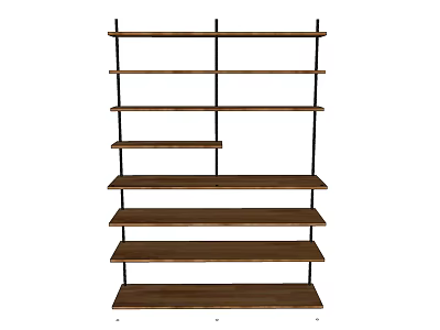 Open Design Wooden Bookcase With Multiple Shelves And Black Metal Frames 3d model
