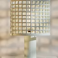 Modern Table Lamps Gold And White With Grid Pattern Shades Casting Geometric Shadows 3d model