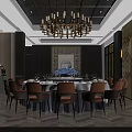 Elegant Private Dining Room With Round Table Chandelier Decorative Wall And Chairs 3d model
