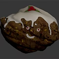 Festive Christmas Pudding With Smiling Face White Icing And Red Berries