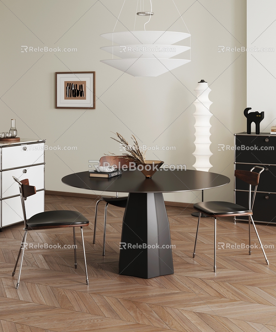 Black and White Minimalist Dining Table and Chair 3d model