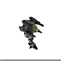 Futuristic Battle Mech With Armored Body Multiple Cannons And Glowing Yellow Red Lights