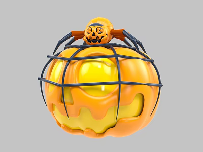 Halloween Decorative Pumpkin Ornament With Spider Web And Small Smiling Face 3d model