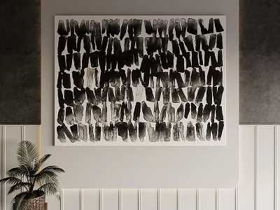 Black and White Abstract Painting With Textured Brush Strokes For Modern Interior Wall Decor 3d model