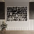 Black and White Abstract Painting With Textured Brush Strokes For Modern Interior Wall Decor