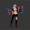 Horned 3D Character With White Hair Mask Pink Coat Black Torn Pants Large Colorful Gloves